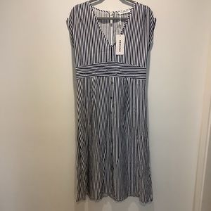 NWT ECOWISH Womens Striped Summer Midi dress V-neck Blue White size XL
